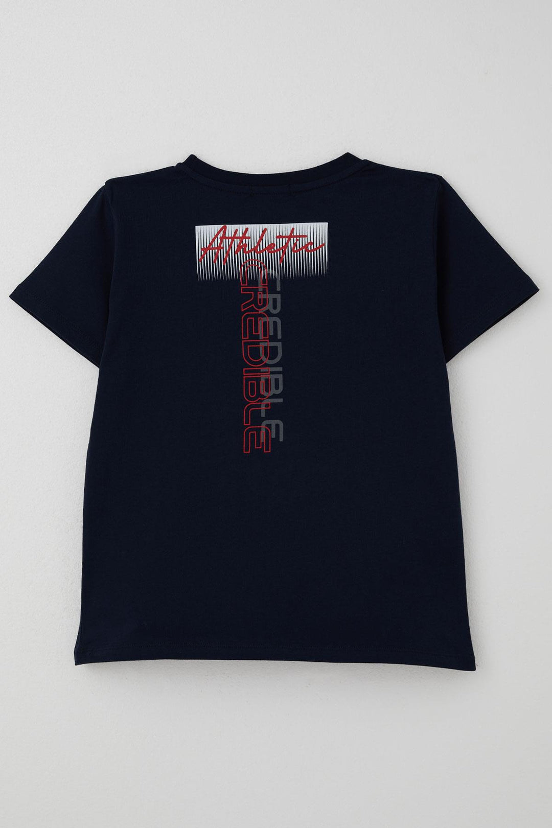 BRE Breeze Boys' T-shirt with Printed Back Detail, Printed Writing, 106 Years, Navy Blue - Chesterfield