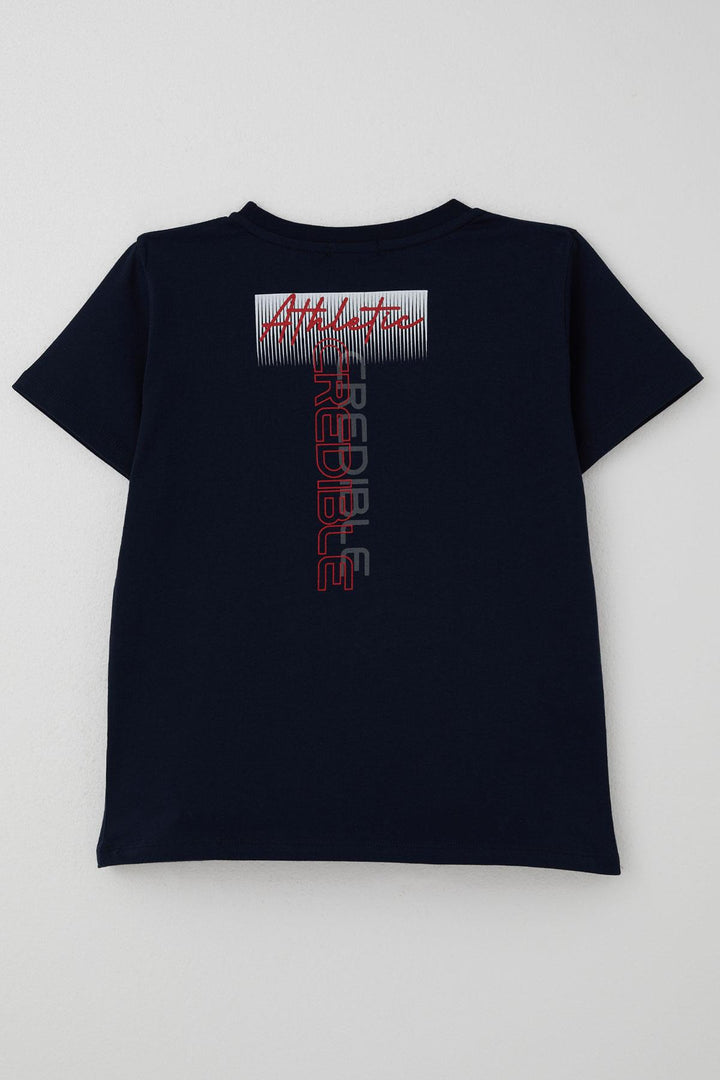 BRE Breeze Boys' T-shirt with Printed Back Detail, Printed Writing, 106 Years, Navy Blue - Chesterfield