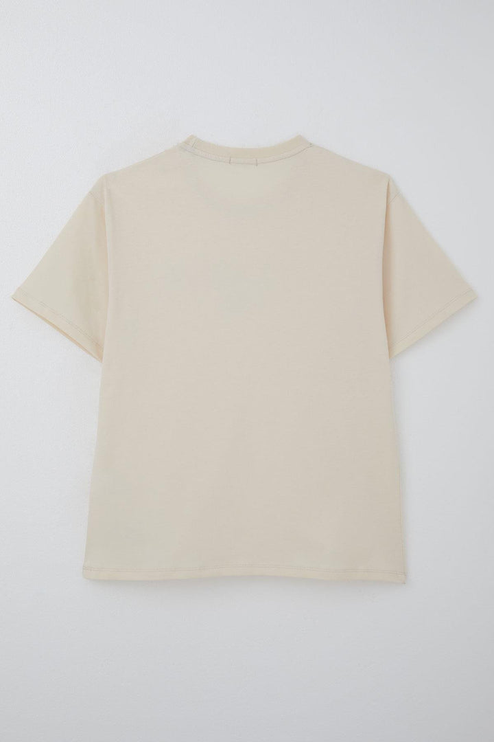 BRE Breeze Boy's T-shirt with Printed Writing and Patch Detail, 94 Years, Cream - Schiltigheim