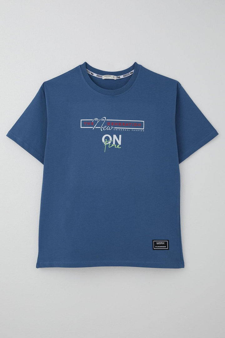 BRE Breeze Boys' T-Shirt Printed with Text and Detailed Emblem, 94 Years, Indigo - Benidorm