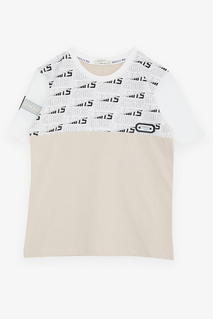 BRE Breeze Boys' T-shirt with Printed Text and Emblem, 96 Years, Ecru - Pflugerville