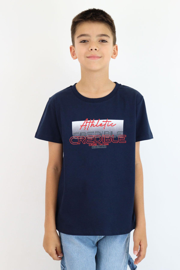 BRE Breeze Erkek Çocuk Tişört Yazı Baskılı Sırt Kısmı Baskı Detaylı 106 Yaş, Lacivert - Cintalapa de Figueroa