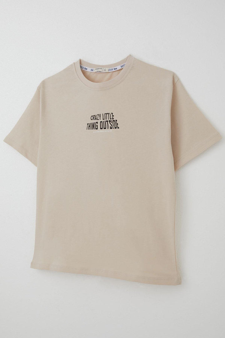 BRE Breeze Erkek Çocuk Tişört Yazı Baskılı 82 Yaş, Bej - Laguna Niguel