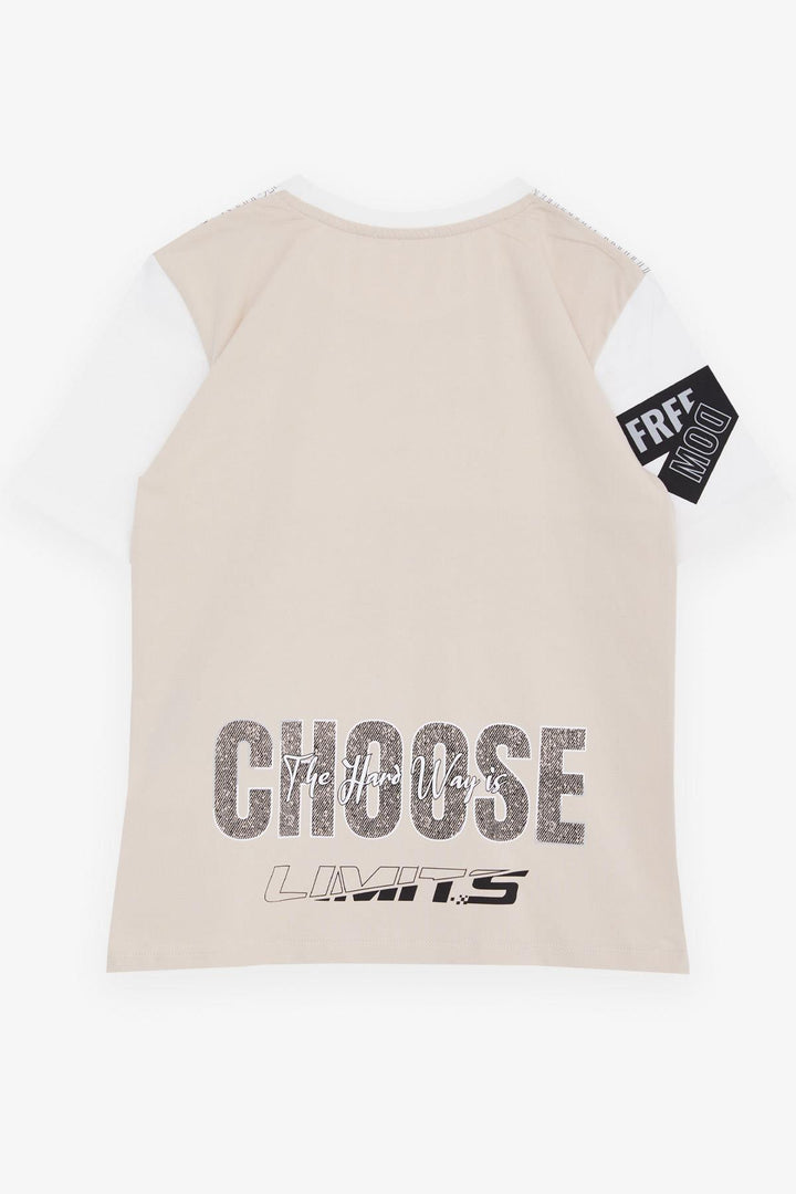 BRE Breeze Boys' T-shirt with Printed Text and Emblem, 96 Years, Ecru - Pflugerville