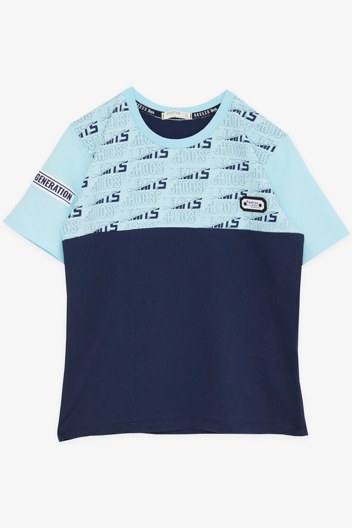 BRE Breeze Boys' T-Shirt Printed with Text and Emblem 96 Years, Light Blue - Perote
