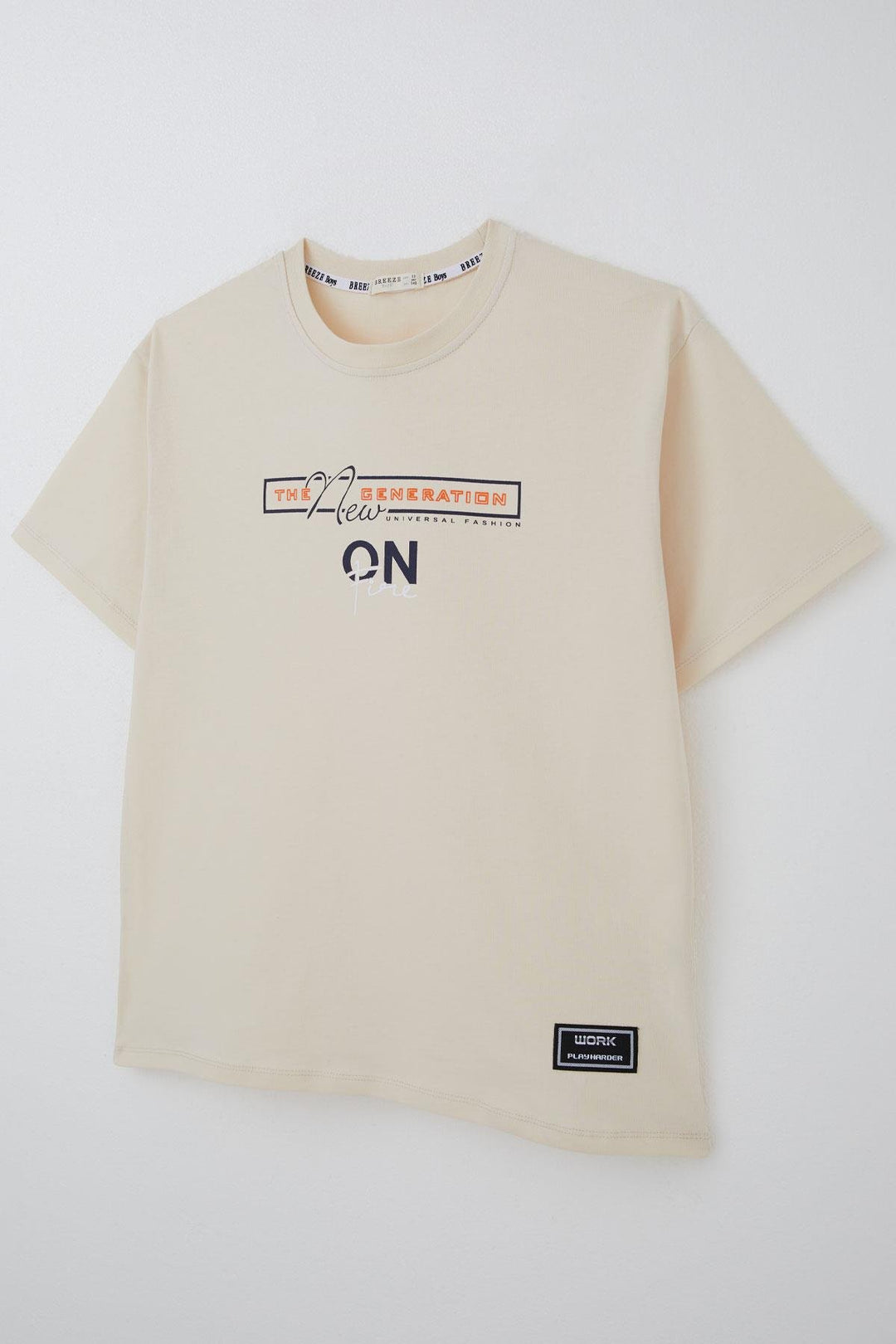 BRE Breeze Boy's T-shirt with Printed Writing and Patch Detail, 94 Years, Cream - Schiltigheim