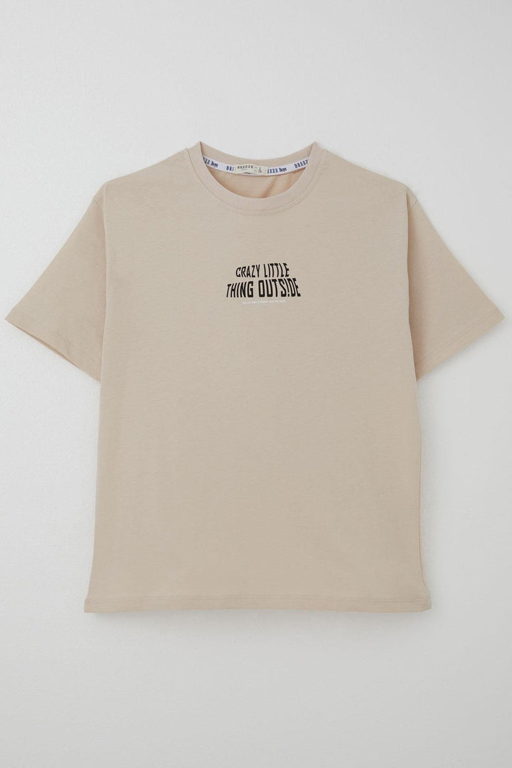 BRE Breeze Erkek Çocuk Tişört Yazı Baskılı 82 Yaş, Bej - Laguna Niguel