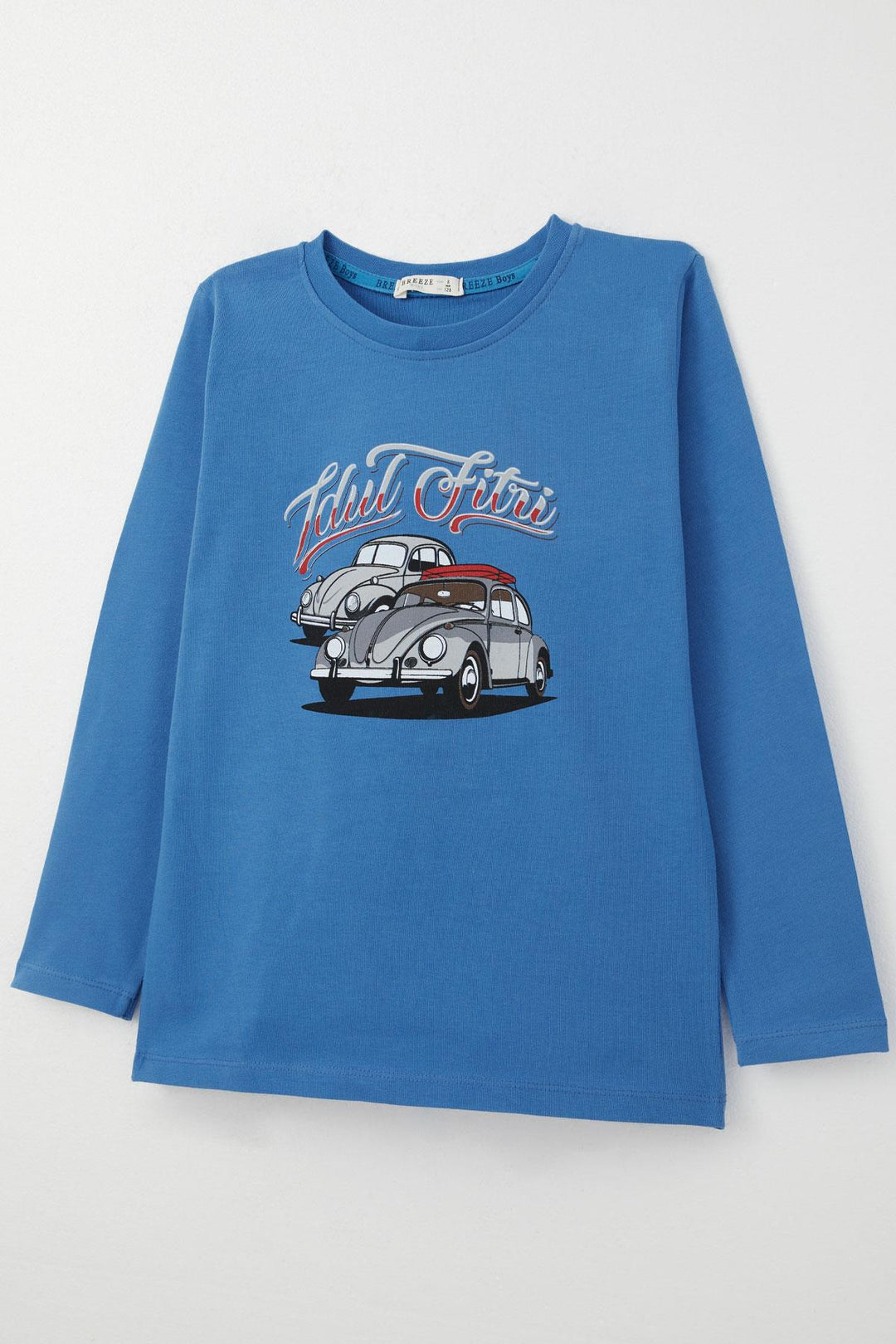 BRE Breeze Boys' Long Sleeve T-Shirt with Car Print, 4-8 Years, Sky Blue - Empoli