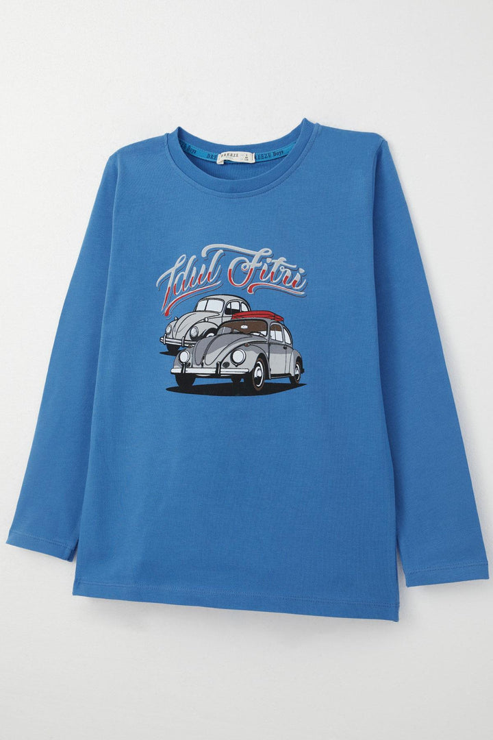 BRE Breeze Boys' Long Sleeve T-Shirt with Car Print, 4-8 Years, Sky Blue - Empoli
