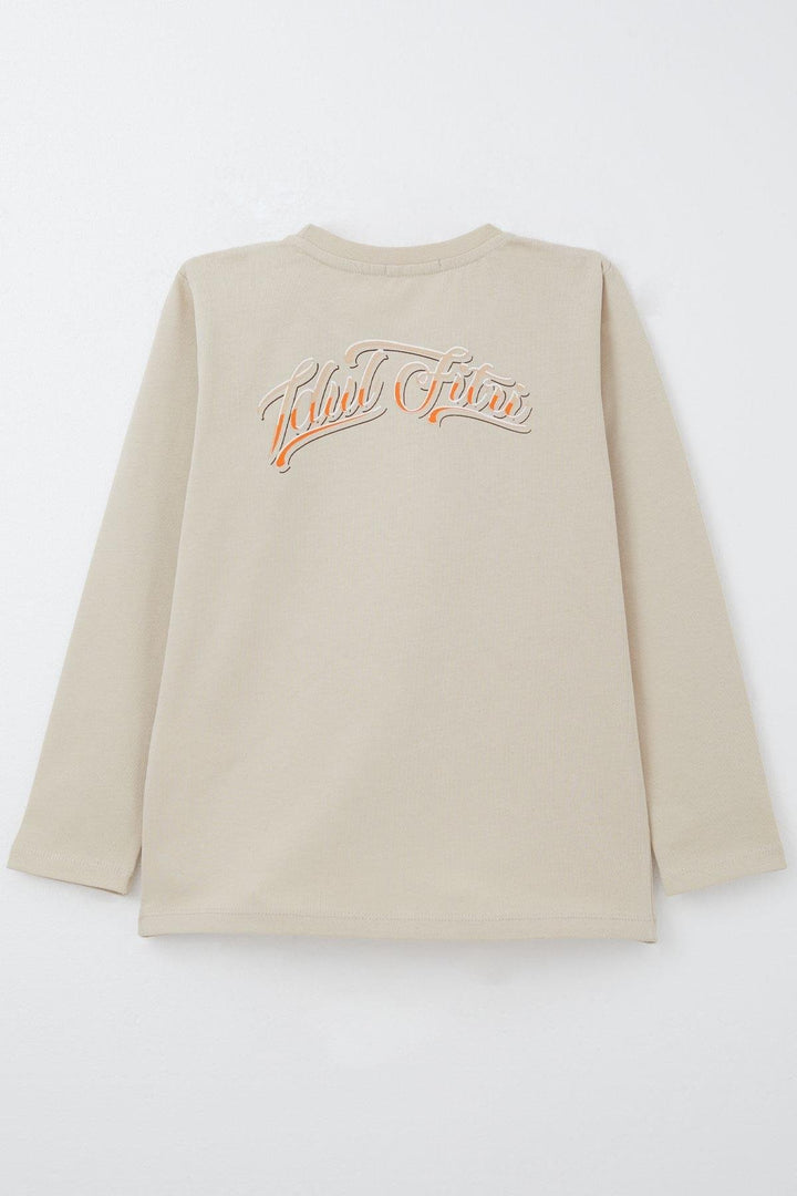 BRE Breeze Boys' Long Sleeve T-Shirt with Car Print, Beige, 4-8 Years - Euless