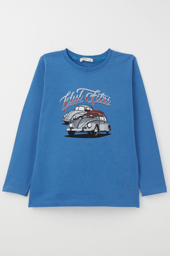 BRE Breeze Boys' Long Sleeve T-Shirt with Car Print, 4-8 Years, Sky Blue - Empoli