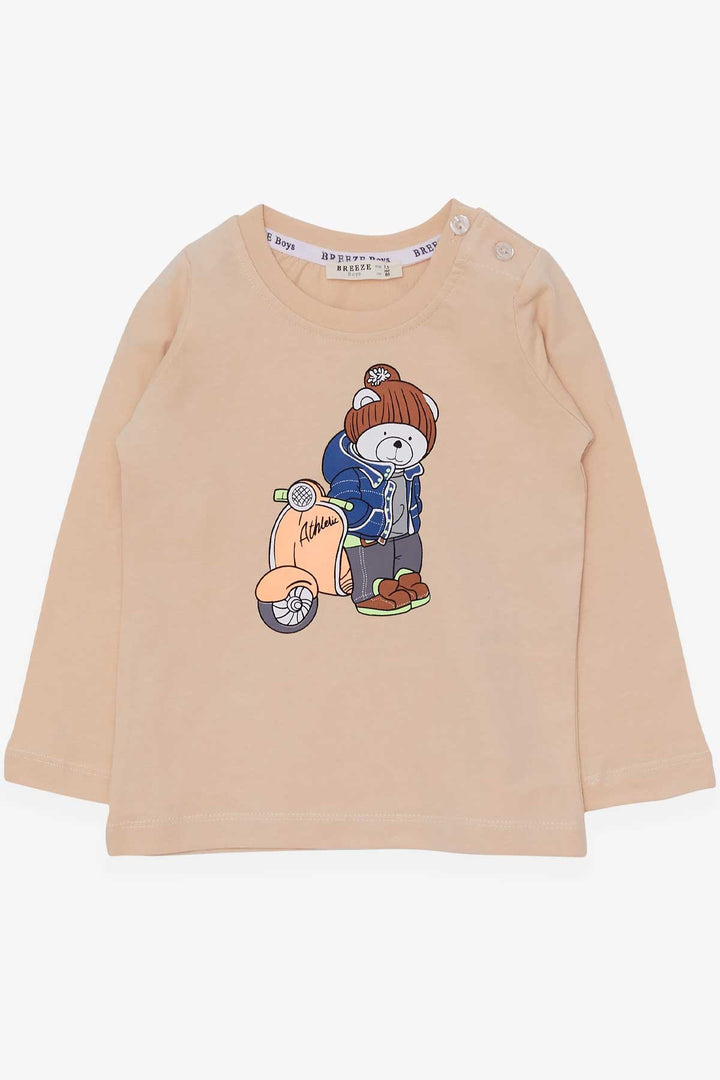 BRE Breeze Boys' Long Sleeve T-Shirt with Bear Print, 2-6 Years, Beige - Stanton