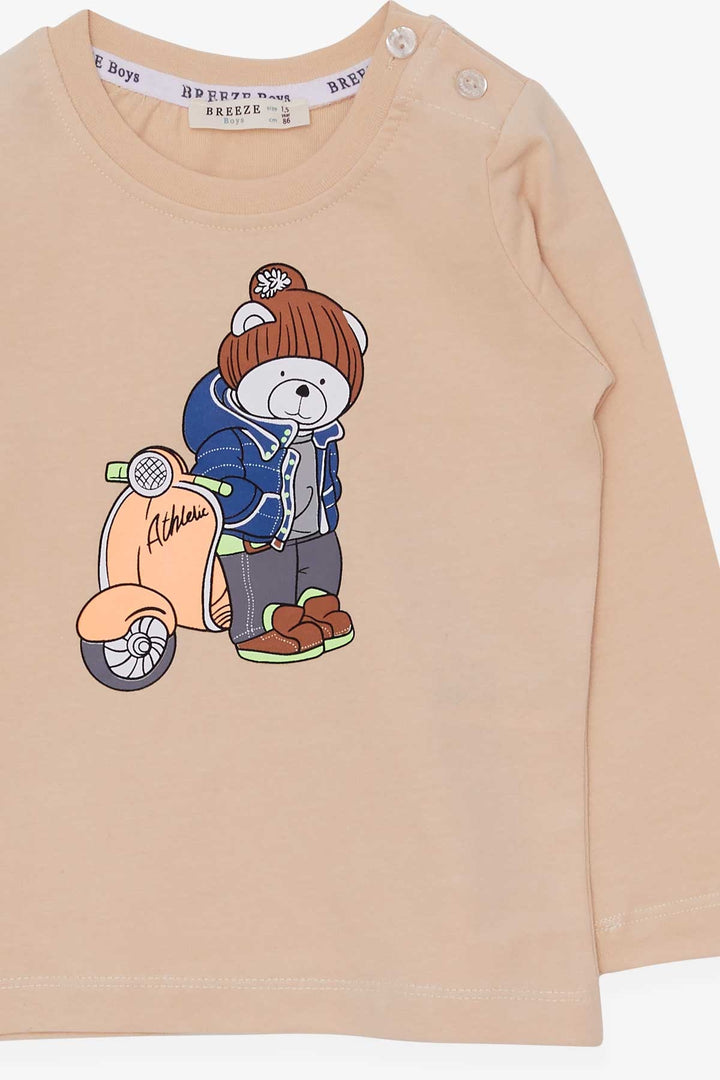 BRE Breeze Boys' Long Sleeve T-Shirt with Bear Print, 2-6 Years, Beige - Stanton