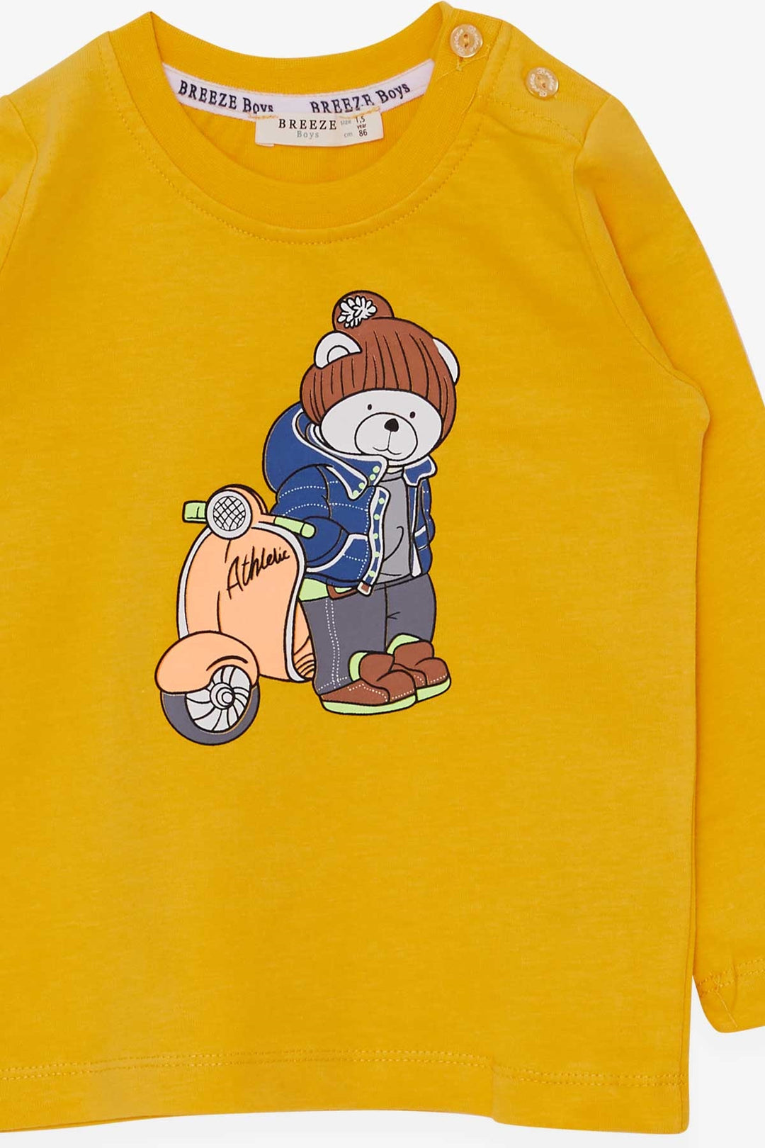 BRE Breeze Boys' Long Sleeve T-Shirt with Bear Print, 2-6 Years, Yellow - Nizhyn