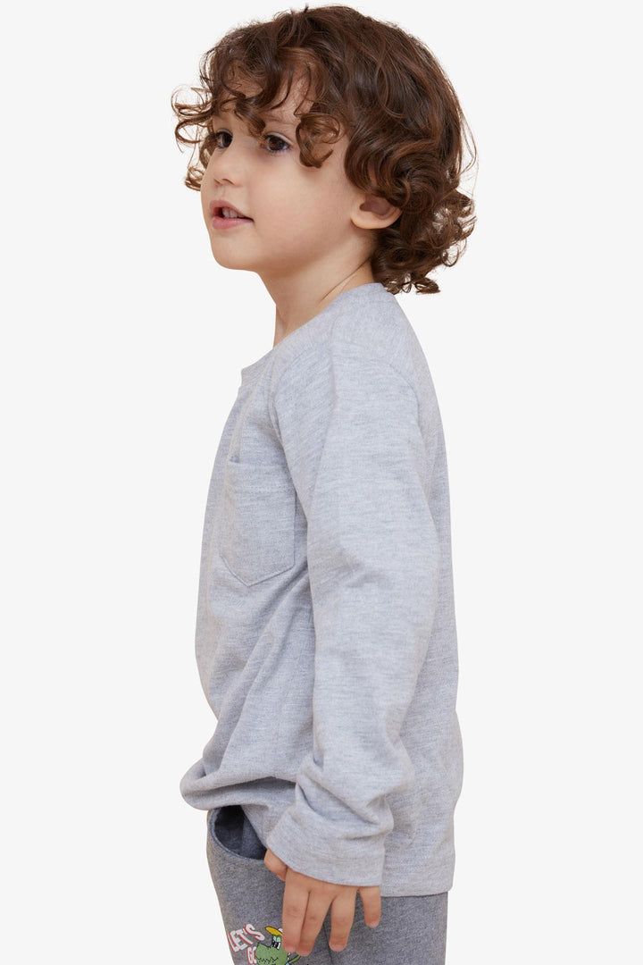 BRE Breeze Boys' Long Sleeve T-Shirt with Pocket 4-8 Years, Light Grey Melange - Albi