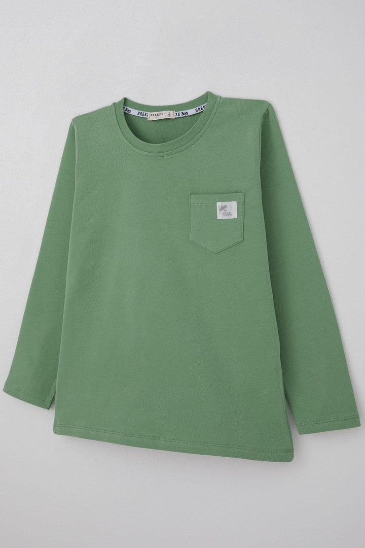 BRE Breeze Boys' Long Sleeve T-Shirt with Cool Writing, Arm Patch Pocket, 4-8 Years, Mint Green. - Dronten