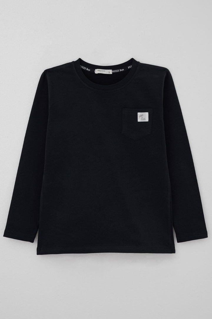 BRE Breeze Boys' Long Sleeve T-Shirt with Cool Writing Emblem Pocket, Navy, 4-8 Years - Gela