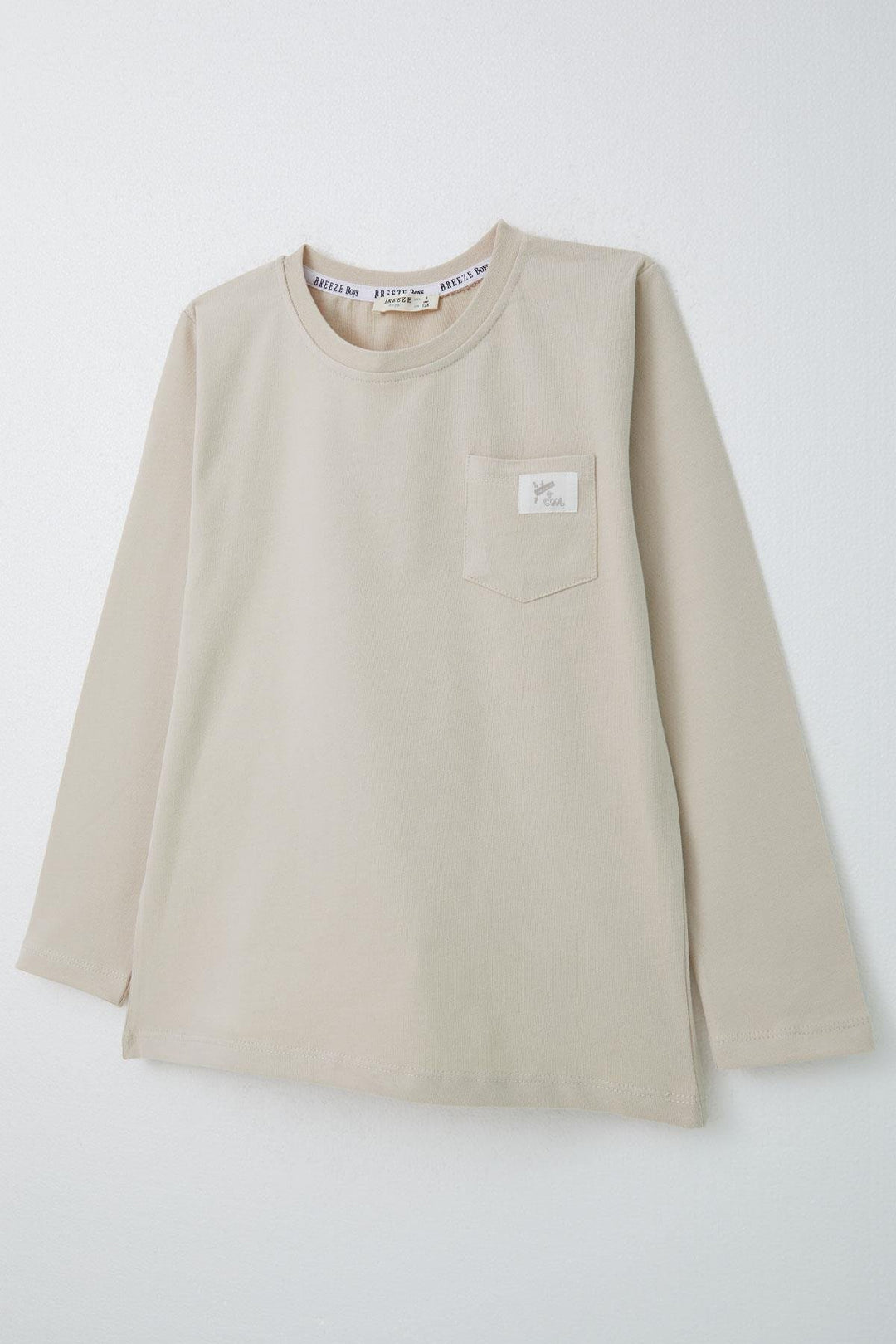 BRE Breeze Boys' Long Sleeve T-Shirt with Cool Writing and Arm Pocket, Beige, 4-8 Years - Sarnia
