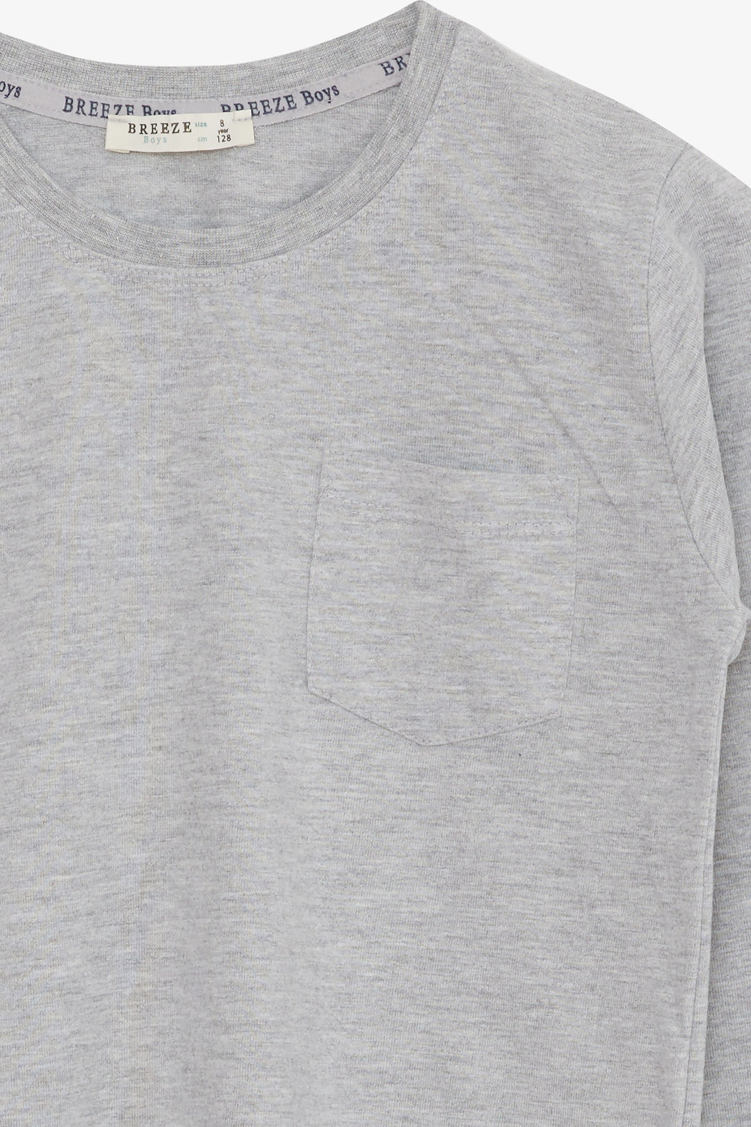 BRE Breeze Boys' Long Sleeve T-Shirt with Pocket 4-8 Years, Light Grey Melange - Albi