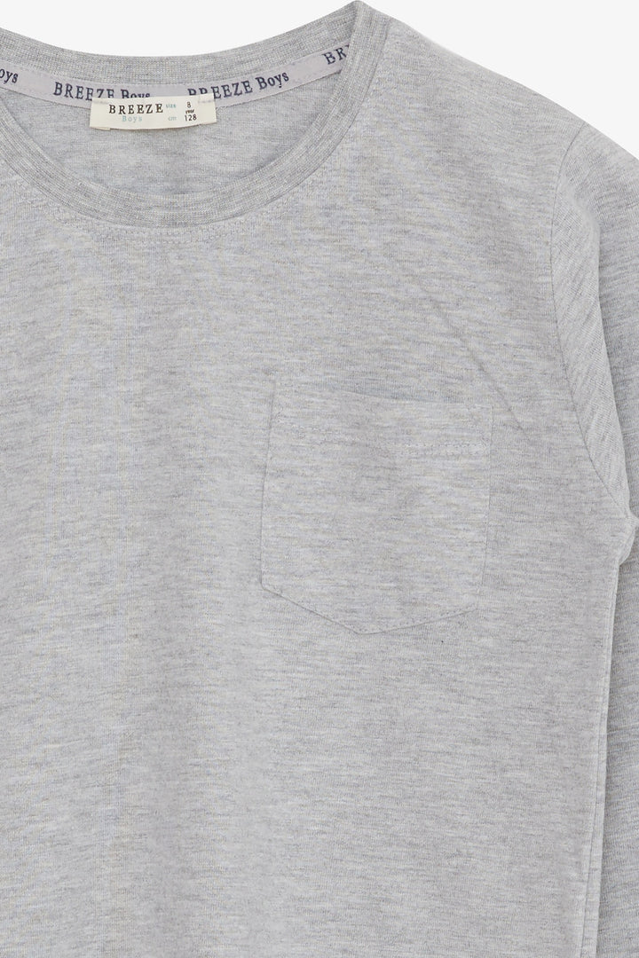 BRE Breeze Boys' Long Sleeve T-Shirt with Pocket 4-8 Years, Light Grey Melange - Albi