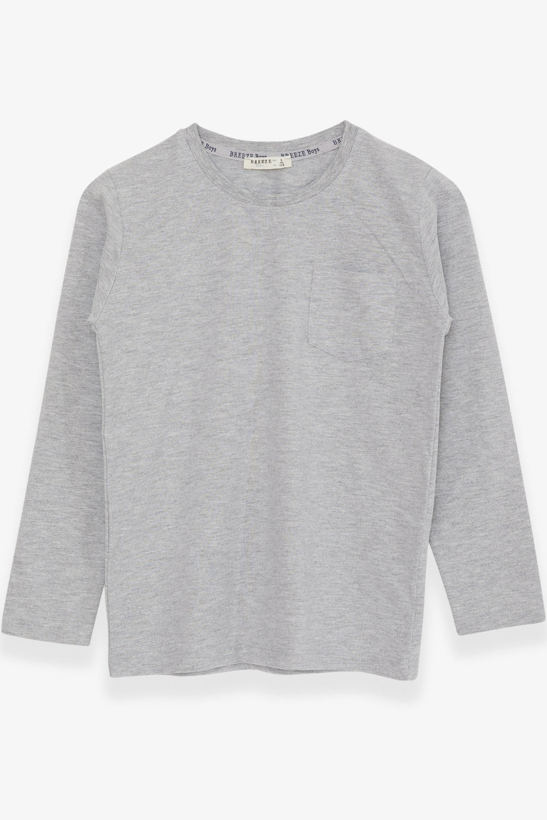 BRE Breeze Boys' Long Sleeve T-Shirt with Pocket 4-8 Years, Light Grey Melange - Albi