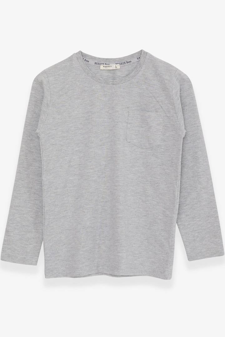 BRE Breeze Boys' Long Sleeve T-Shirt with Pocket 4-8 Years, Light Grey Melange - Albi