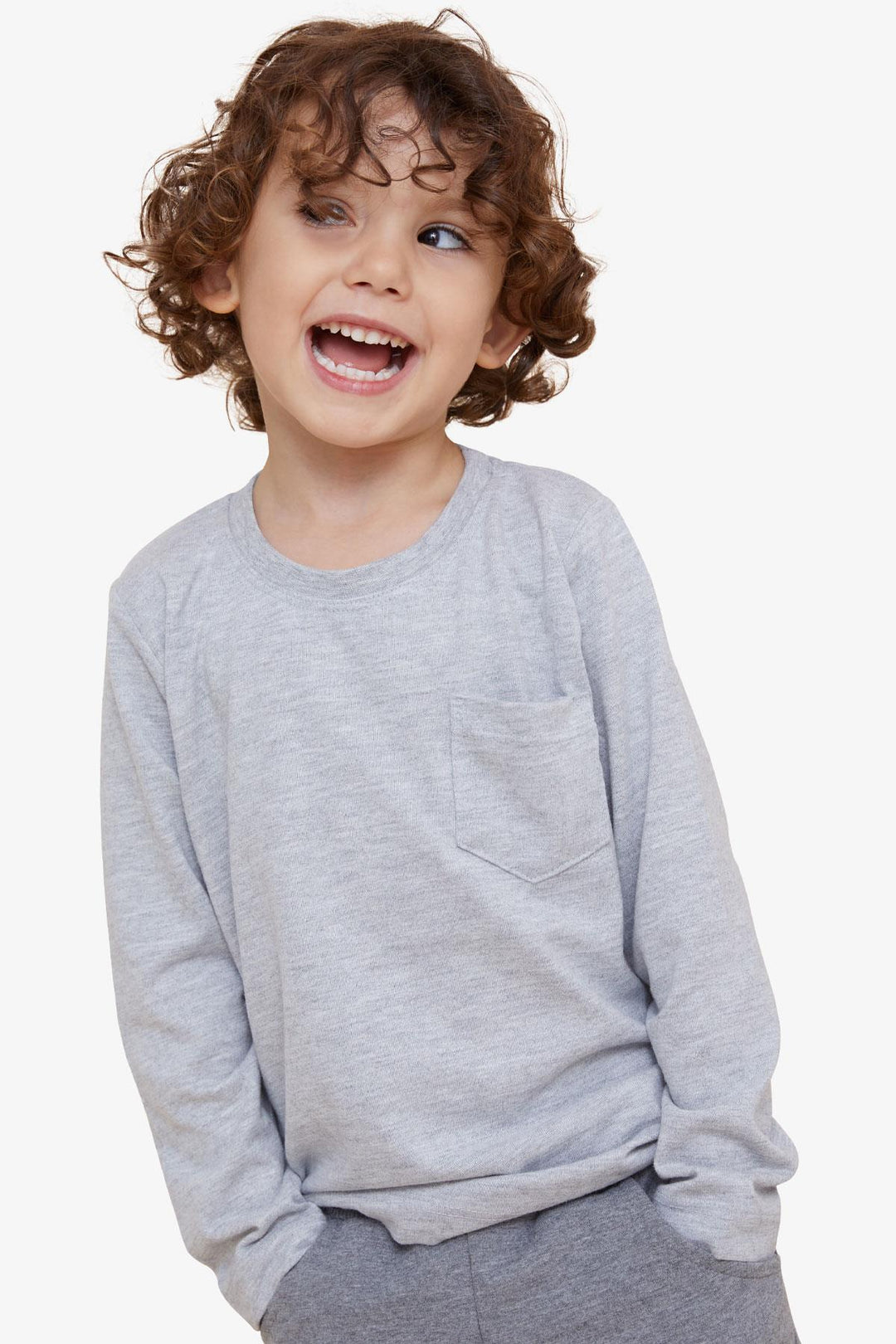 BRE Breeze Boys' Long Sleeve T-Shirt with Pocket 4-8 Years, Light Grey Melange - Albi