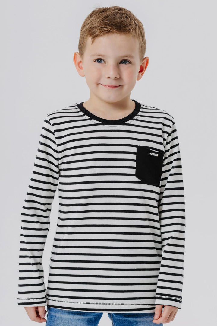 BRE Breeze Boys' Long Sleeve T-Shirt with Pocket Logo 3-8 Years, Beige - Cuneo
