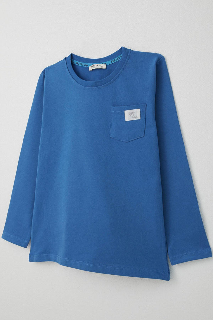 BRE Breeze Boys' Long Sleeve T-Shirt with Cool Writing, Arm Patch Pocket, 4-8 Years, Sky Blue. - Bamberg