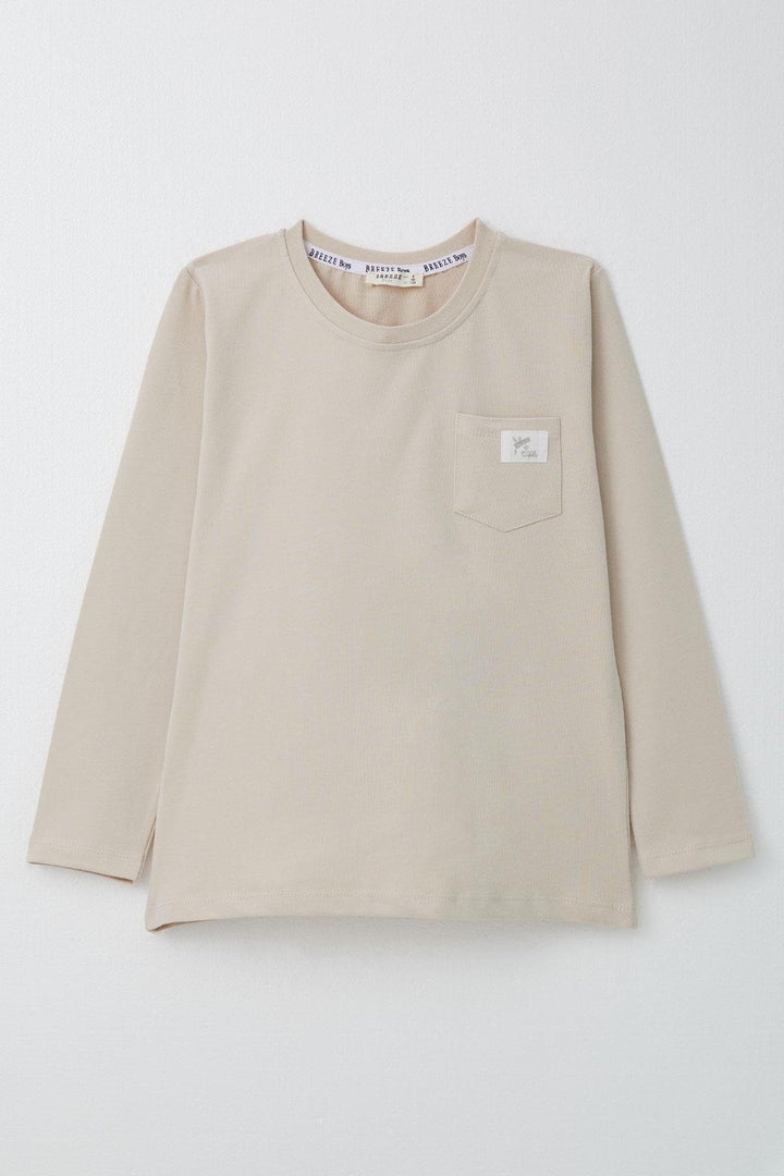 BRE Breeze Boys' Long Sleeve T-Shirt with Cool Writing and Arm Pocket, Beige, 4-8 Years - Sarnia