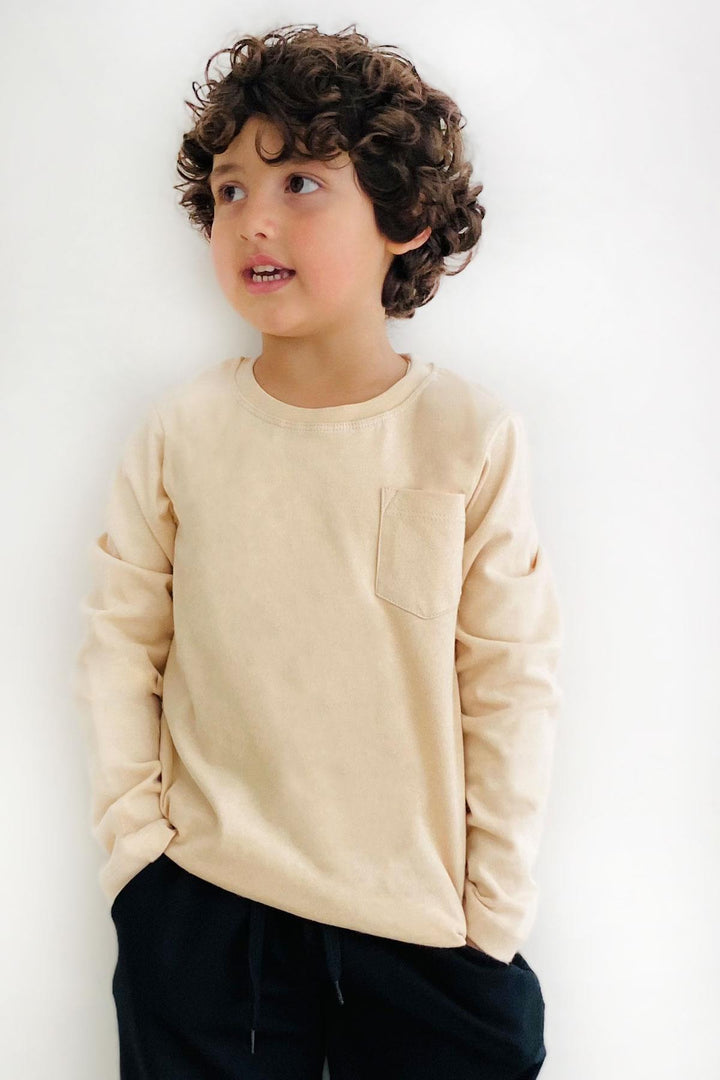 BRE Breeze Boys' Long Sleeve T-Shirt with Pocket, 4-8 Years, Cream - Cananea