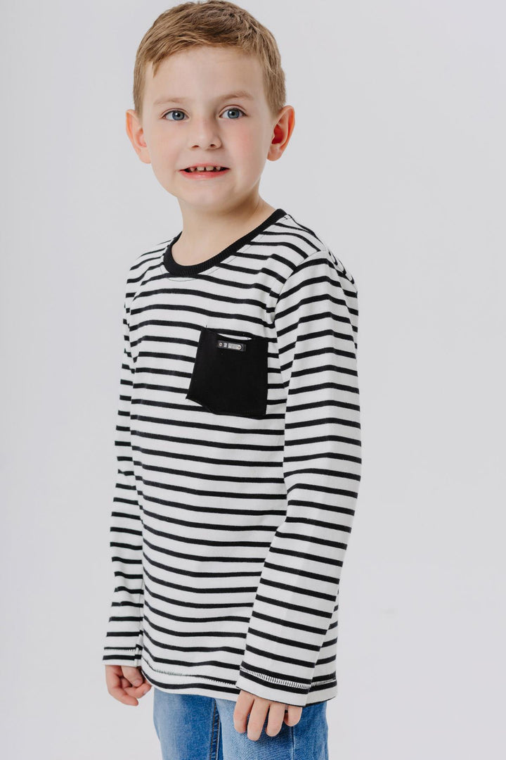 BRE Breeze Boys' Long Sleeve T-Shirt with Pocket Logo 3-8 Years, Beige - Cuneo