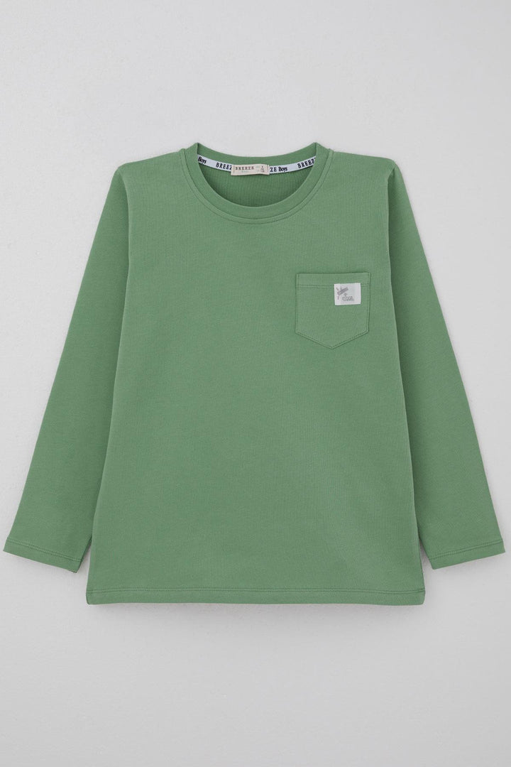 BRE Breeze Boys' Long Sleeve T-Shirt with Cool Writing, Arm Patch Pocket, 4-8 Years, Mint Green. - Dronten