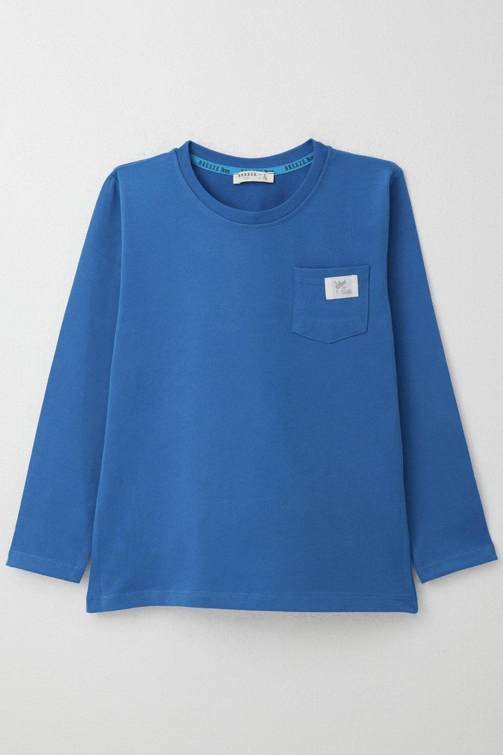 BRE Breeze Boys' Long Sleeve T-Shirt with Cool Writing, Arm Patch Pocket, 4-8 Years, Sky Blue. - Bamberg