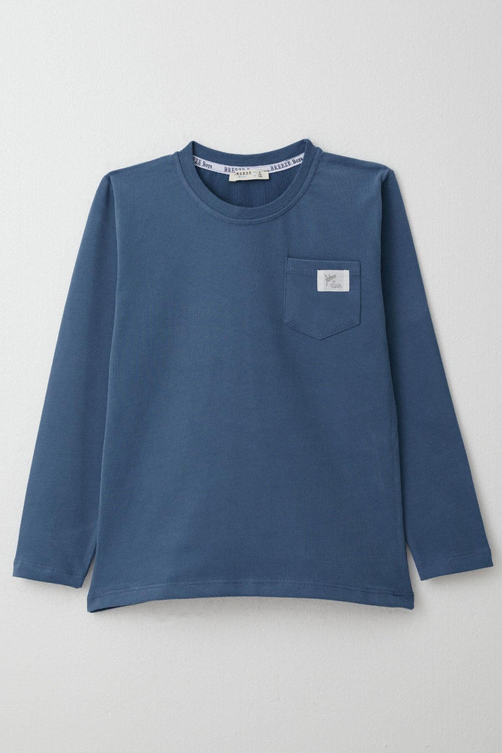 BRE Breeze Boys' Long Sleeve T-Shirt with Cool Writing, Arm Patch Pocket, 4-8 Years, Indigo - Bartlett