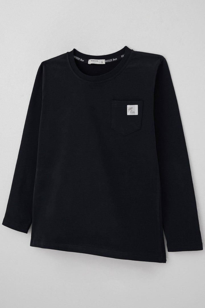 BRE Breeze Boys' Long Sleeve T-Shirt with Cool Writing Emblem Pocket, Navy, 4-8 Years - Gela
