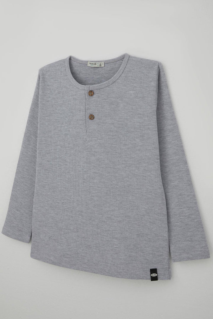 BRE Breeze Boys' Long Sleeve T-Shirt with Button Detail 4-8 Years, Light Grey Melange - Rainham