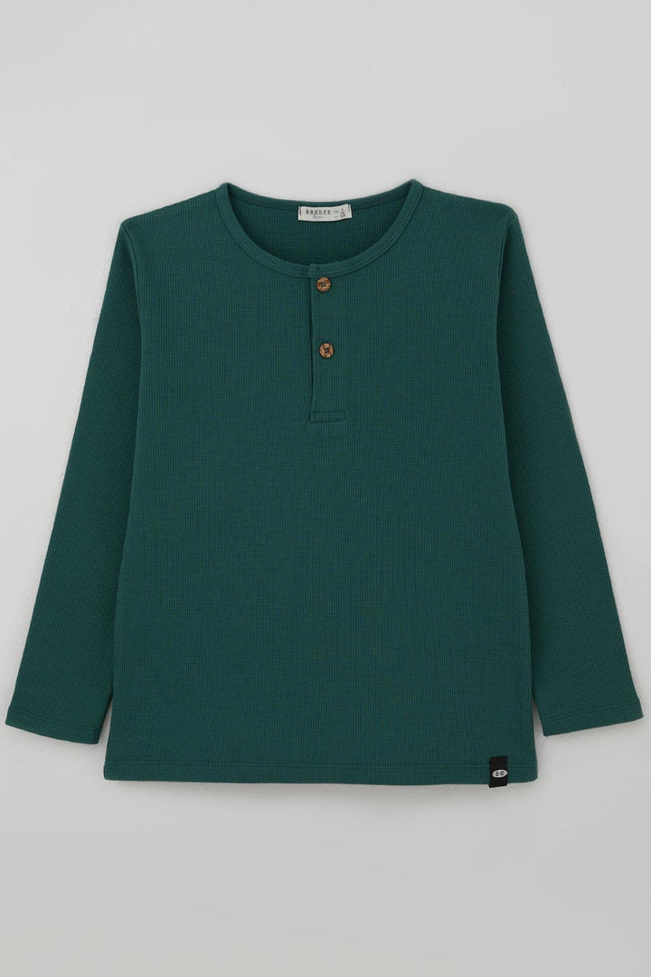 BRE Breeze Boys' Long Sleeve T-Shirt with Button Detail 4-8 Years, Petrol Green - Caltagirone