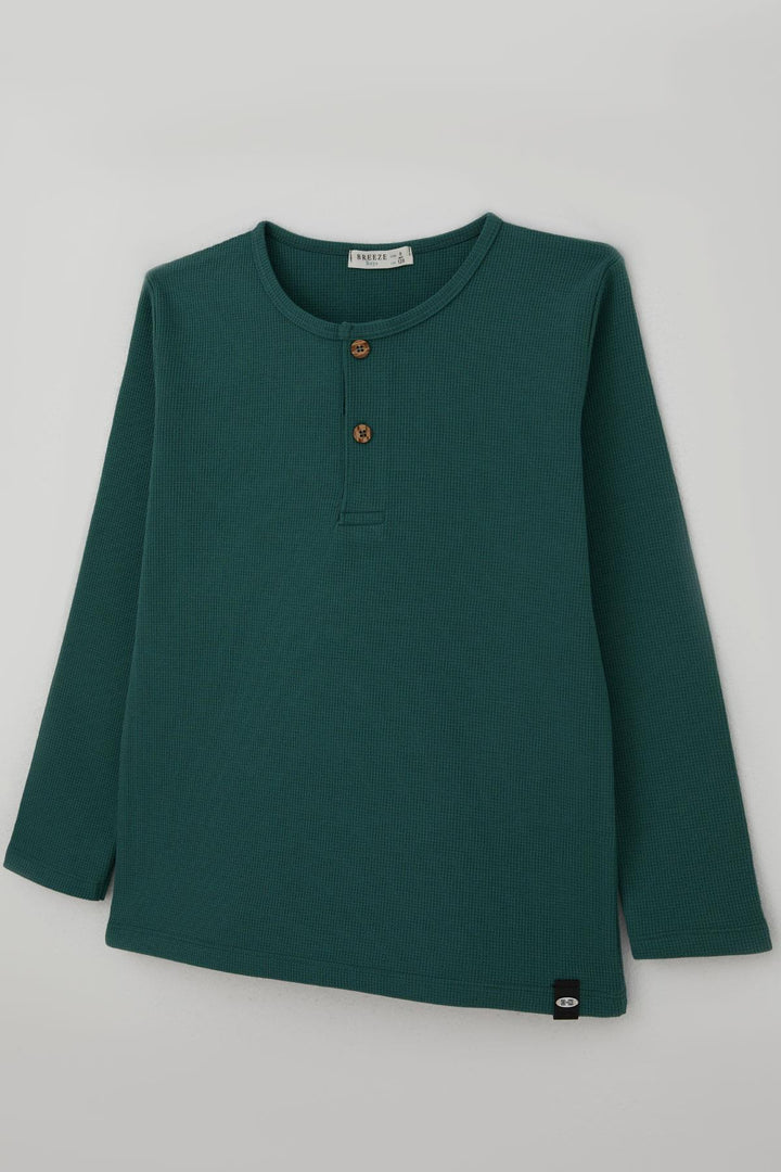 BRE Breeze Boys' Long Sleeve T-Shirt with Button Detail 4-8 Years, Petrol Green - Caltagirone