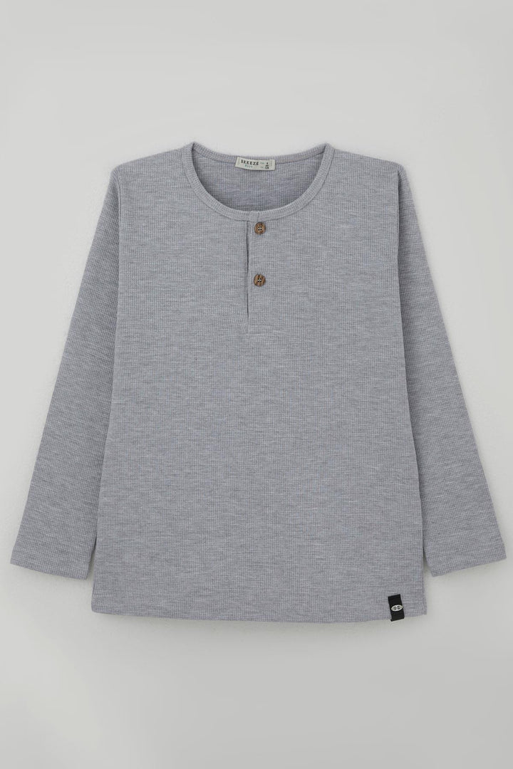 BRE Breeze Boys' Long Sleeve T-Shirt with Button Detail 4-8 Years, Light Grey Melange - Rainham
