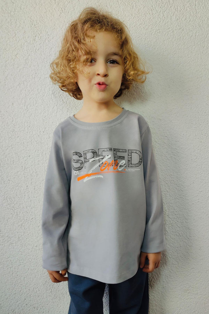 BRE Breeze Boys' Long Sleeve T-Shirt Speed Themed Back Printed 2-6 Years, Grey - Utrecht