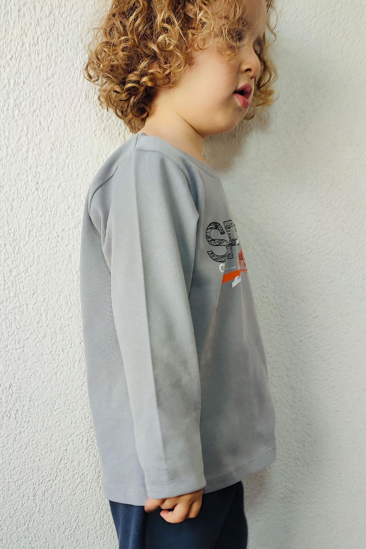 BRE Breeze Boys' Long Sleeve T-Shirt Speed Themed Back Printed 2-6 Years, Grey - Utrecht