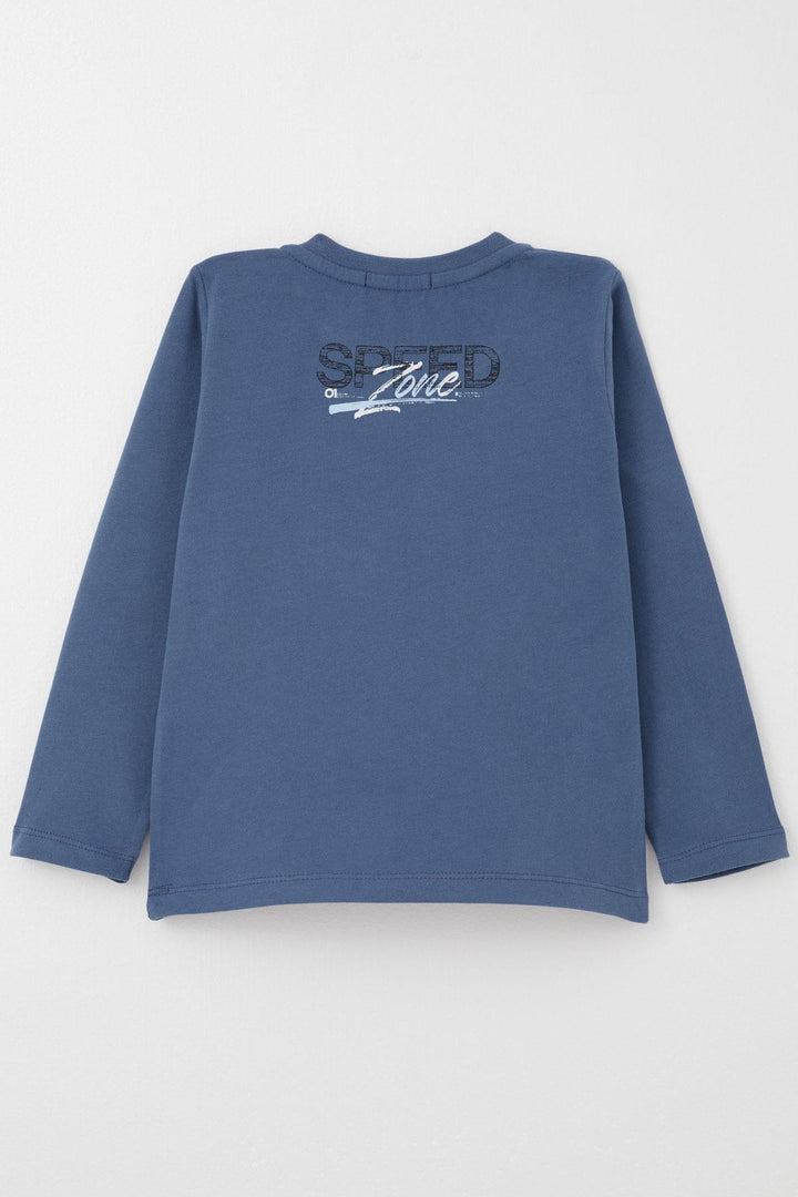 BRE Breeze Boys' Long Sleeve T-Shirt Speed Themed Back Printed 2-6 Years, Indigo - Eagan