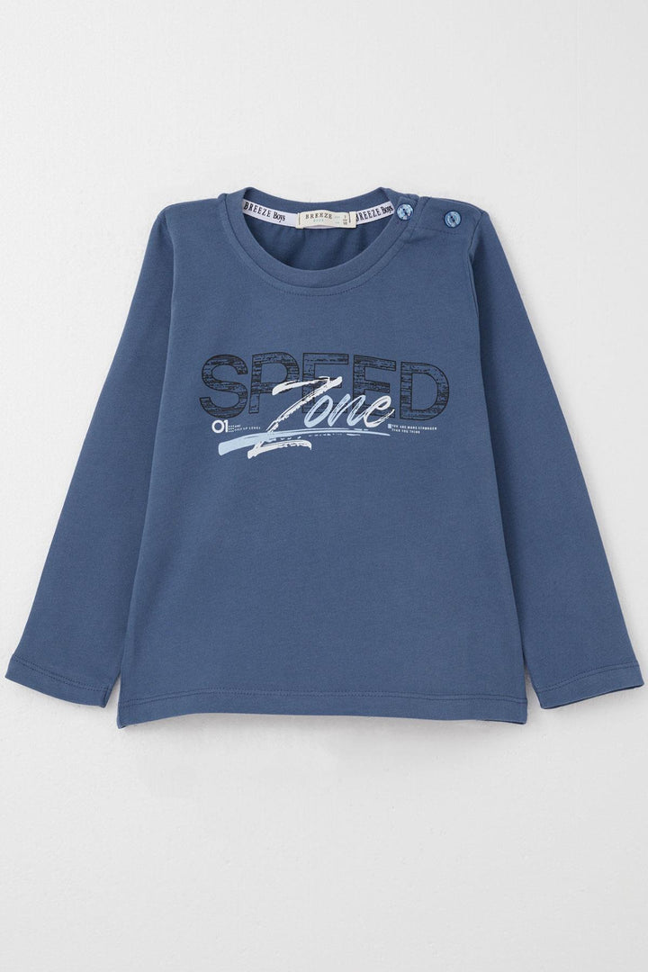 BRE Breeze Boys' Long Sleeve T-Shirt Speed Themed Back Printed 2-6 Years, Indigo - Eagan