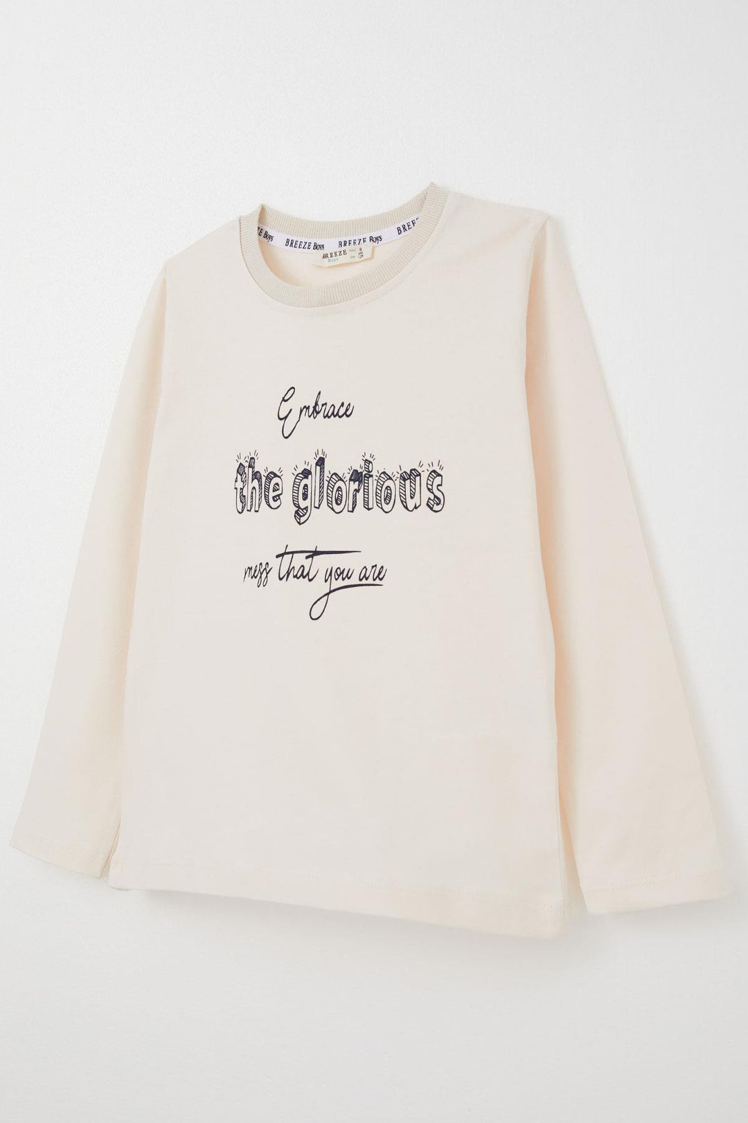 BRE Breeze Boys' Long Sleeve T-Shirt Motivation Themed Writing Printed 60 Years, Cream - Querétaro