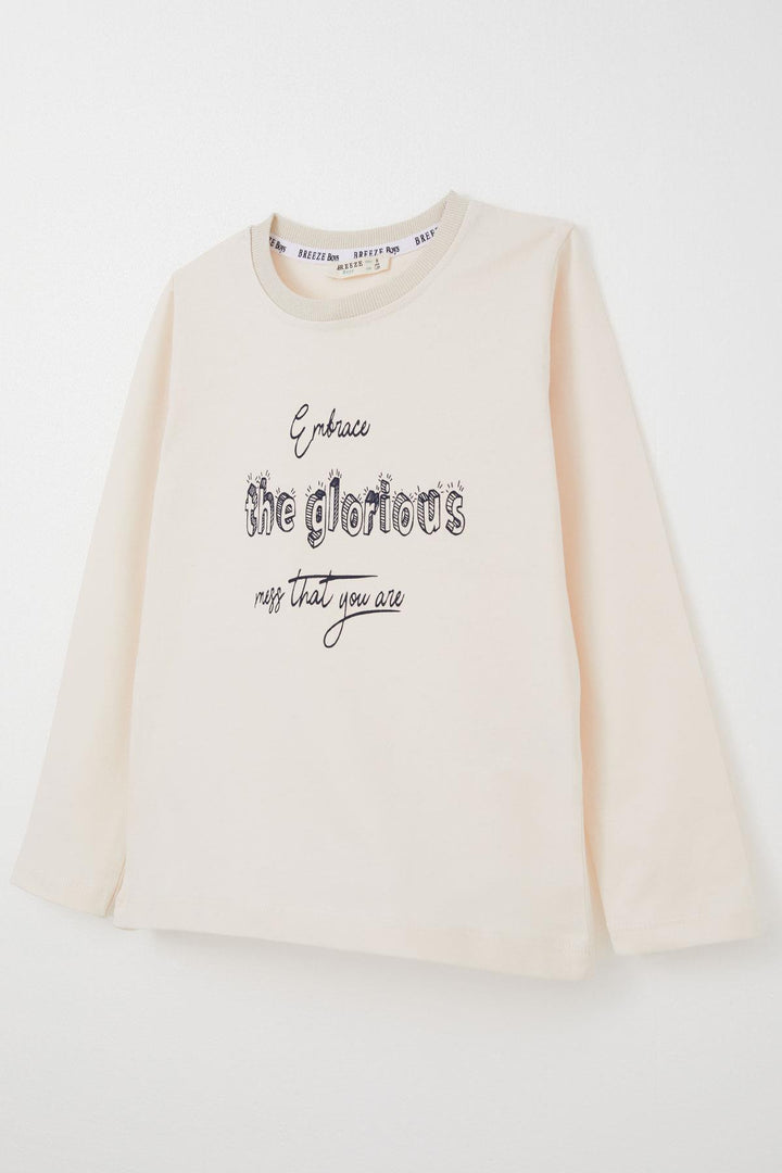 BRE Breeze Boys' Long Sleeve T-Shirt Motivation Themed Writing Printed 60 Years, Cream - Querétaro