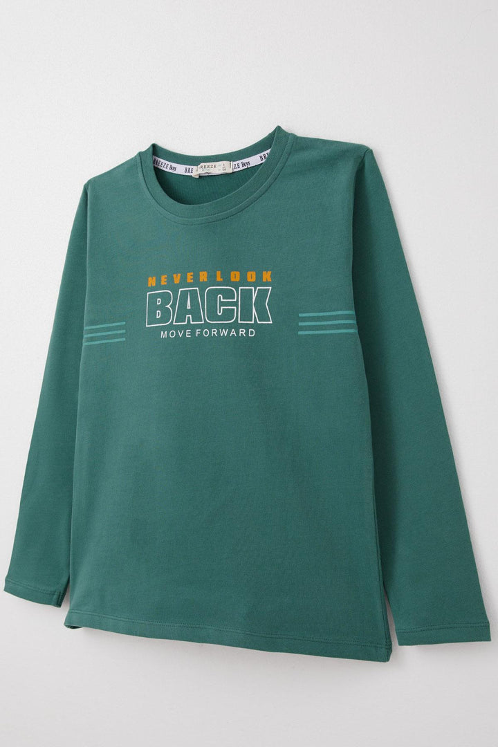 BRE Breeze Boys' Long Sleeve T-Shirt Motivation Themed & Back with Bear Print 4-8 Years, Petrol Green - Osnabrück