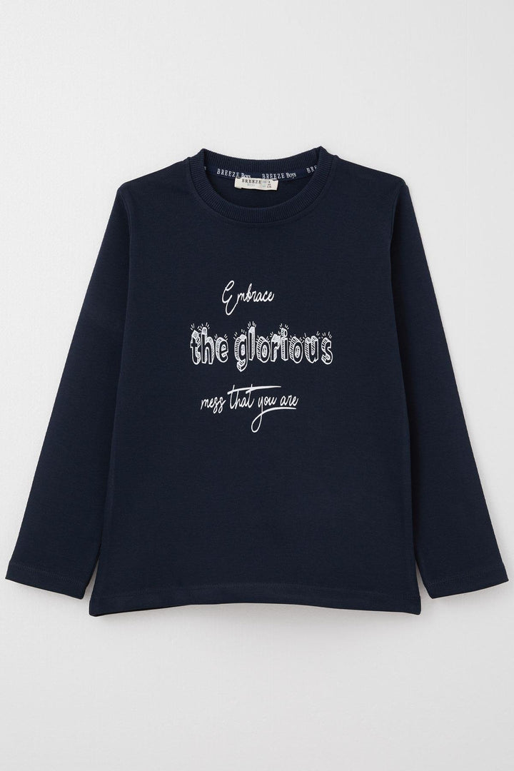 BRE Breeze Boys' Long Sleeve T-Shirt Motivation Themed Writing Printed 60 Years, Navy Blue - Pavia