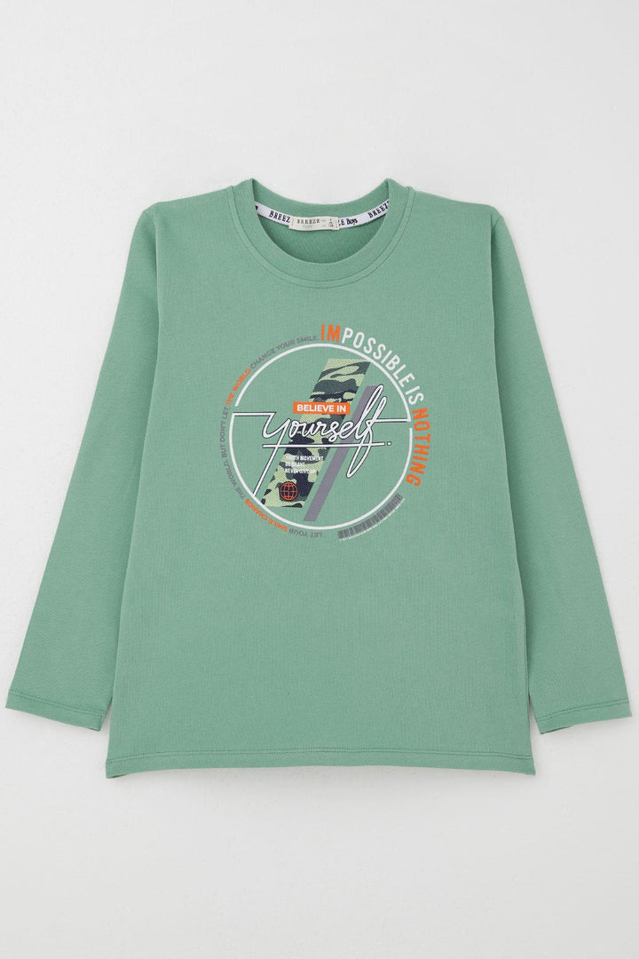 BRE Breeze Boys' Long Sleeve T-Shirt with Motivational Theme Printed Writing, 62 Years, Mint Green - Vaughan