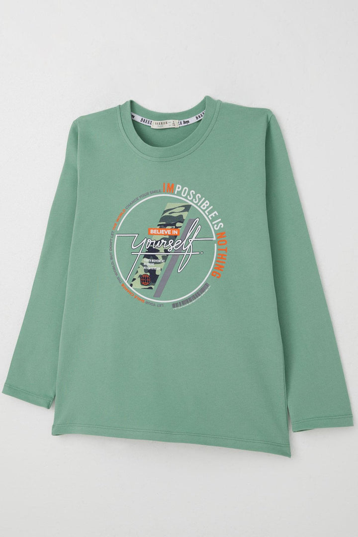 BRE Breeze Boys' Long Sleeve T-Shirt with Motivational Theme Printed Writing, 62 Years, Mint Green - Vaughan